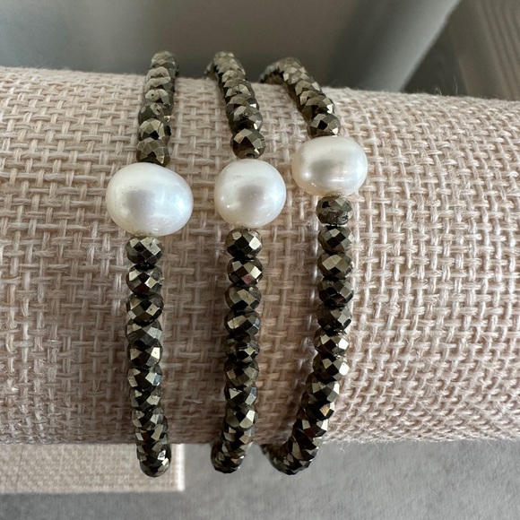 Colleen Lopez Jewelry - Freshwater Pearl And Pyrite Beaded Stretch
By Colleen Lopez